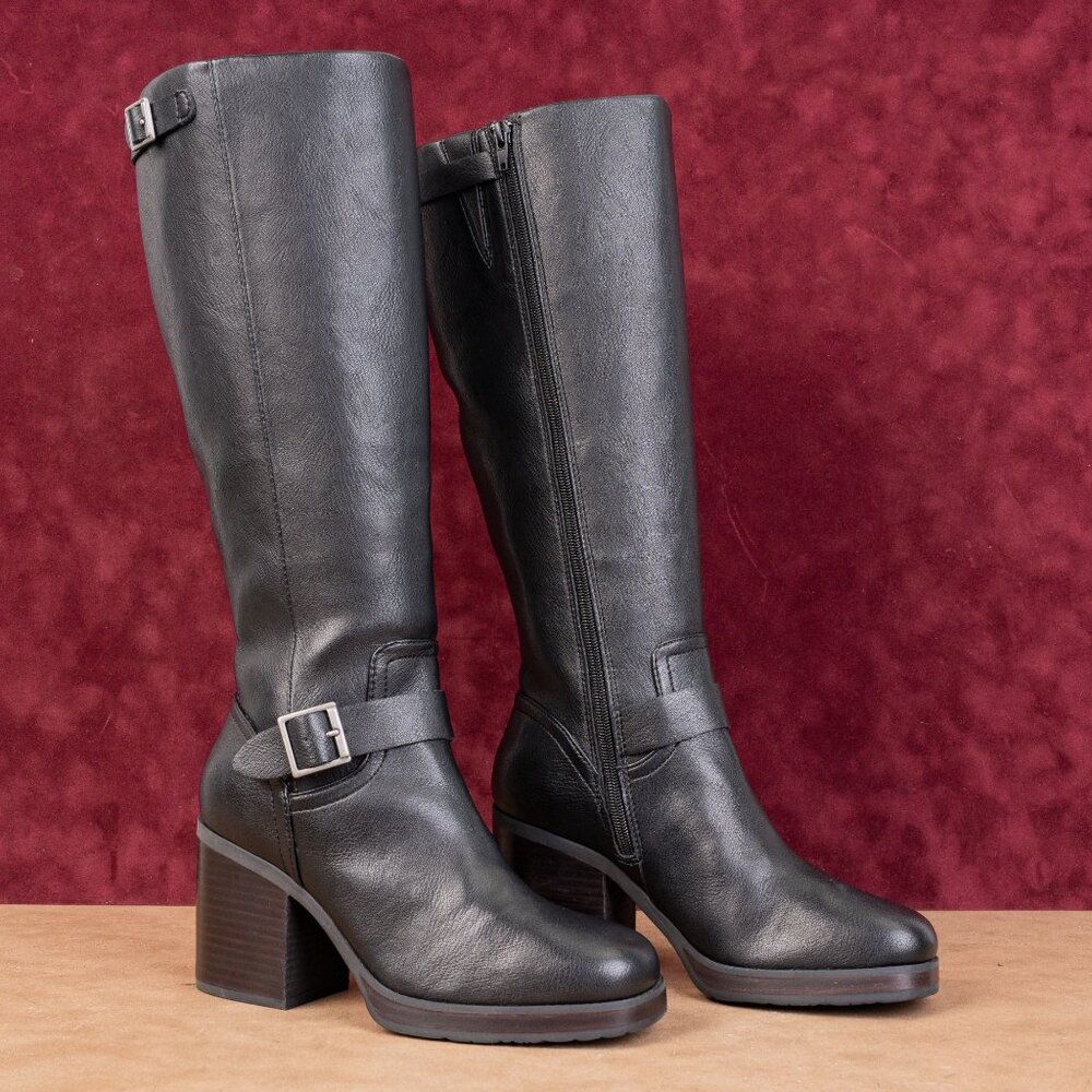 Korks Wmn Karelyn Distress Black Faux Leather Cottage Boho Block Heel Boots 9